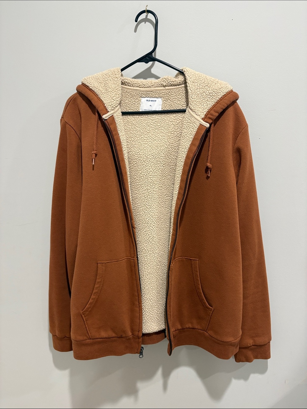 Old Navy Men’s  Rust Brown Sherpa Zip-Up Jacket with Cream Lining